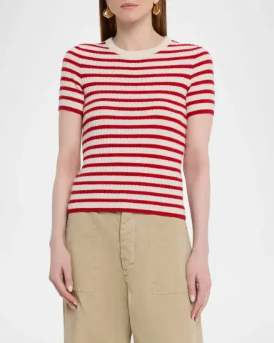 Nili Lotan Alita Striped Cashmere Rib Short-Sleeve Sweater | Thumbnail 4 Nili Lotan Alita Striped Cashmere Rib Short-Sleeve Sweater | Thumbnail 4