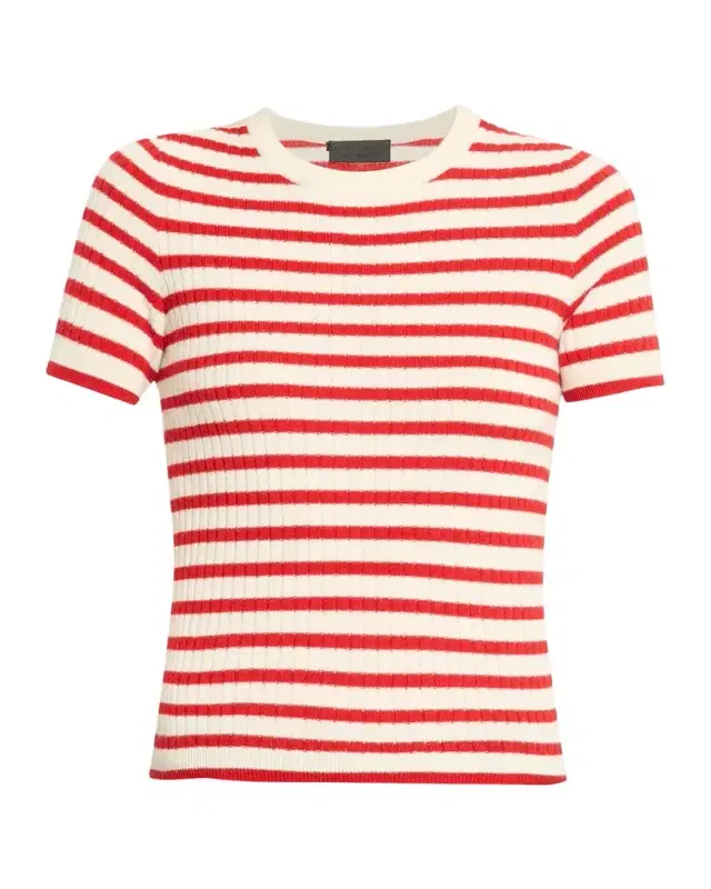 Alita Striped Cashmere Rib Short-Sleeve Sweater
