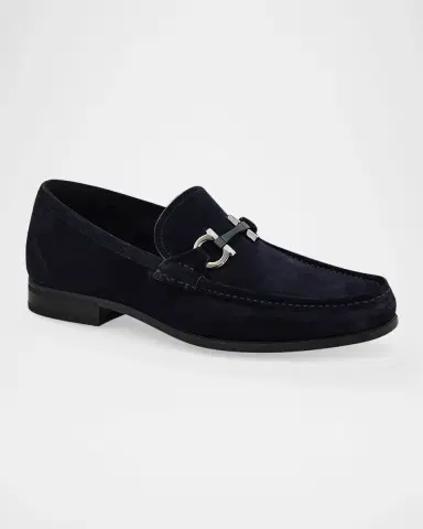 Ferragamo Men's Grandioso Suede Gancio-Bit Loafers | Thumbnail 2 Ferragamo Men's Grandioso Suede Gancio-Bit Loafers | Thumbnail 2