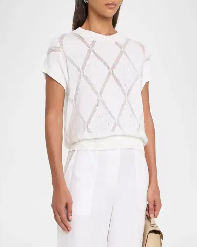Peserico Tricot Sequin Diamond-Pattern Cotton Sweater | Thumbnail 4