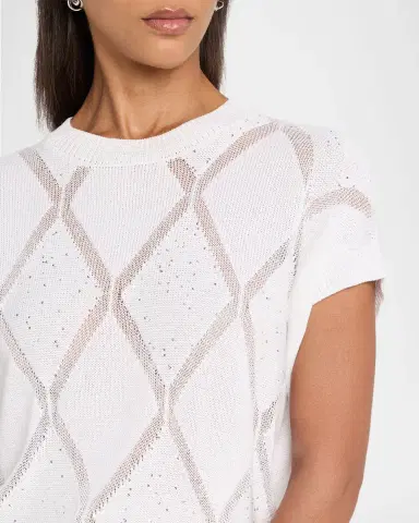 Peserico Tricot Sequin Diamond-Pattern Cotton Sweater | Thumbnail 5