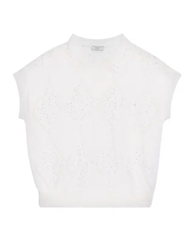Tricot Sequin Diamond-Pattern Cotton Sweater
