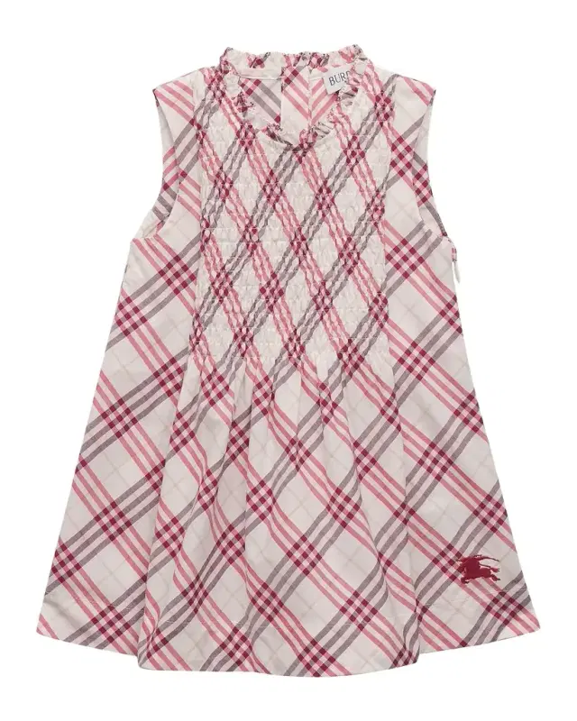 Girl 's Yvette Smocked Check Cotton Dress, Size 6M-3