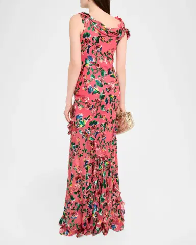 Saloni Seema Floral Silk Chiffon Maxi Dress | Thumbnail 3