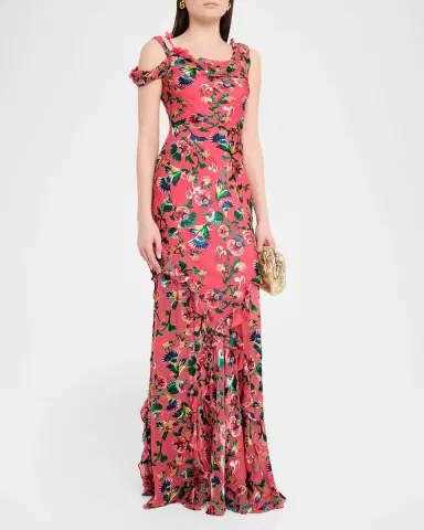 Saloni Seema Floral Silk Chiffon Maxi Dress | Thumbnail 4