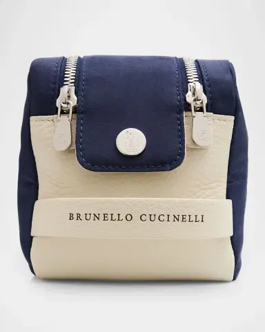 Brunello Cucinelli Men's Leather Double-Zip Toiletry Bag | Thumbnail 6 Brunello Cucinelli Men's Leather Double-Zip Toiletry Bag | Thumbnail 6