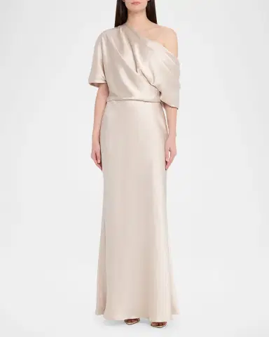 Amsale Draped Satin One-Shoulder Gown | Thumbnail 2