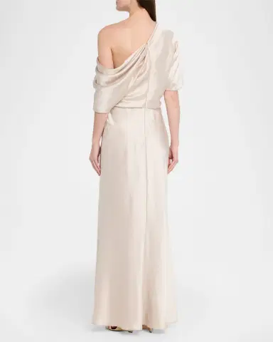 Amsale Draped Satin One-Shoulder Gown | Thumbnail 3