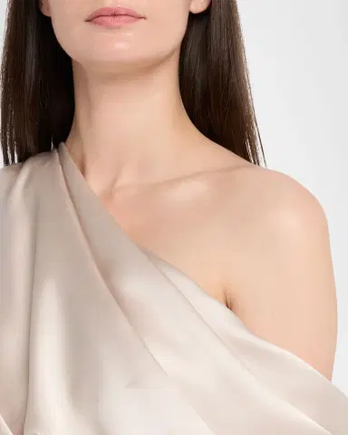 Amsale Draped Satin One-Shoulder Gown | Thumbnail 5