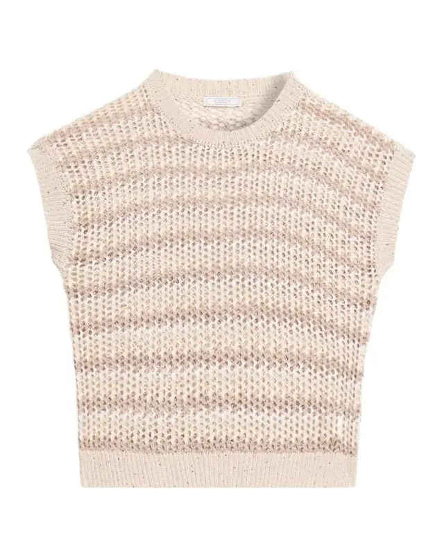 Tricot Open-Knit Striped Linen Sweater