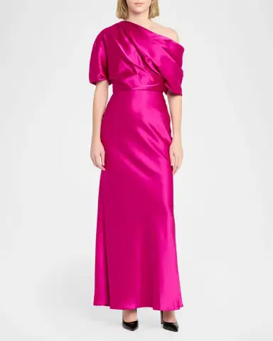 Amsale Draped Satin One-Shoulder Gown | Thumbnail 2