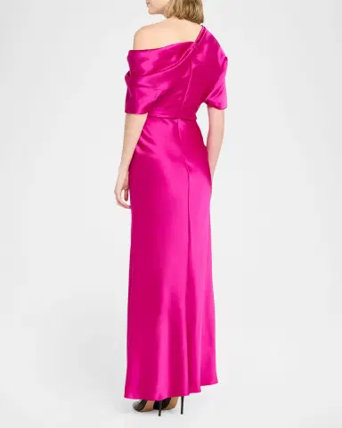 Amsale Draped Satin One-Shoulder Gown | Thumbnail 3