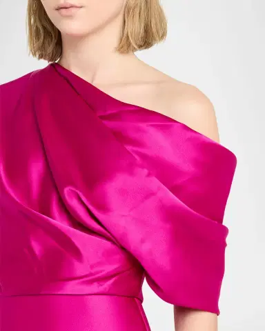 Amsale Draped Satin One-Shoulder Gown | Thumbnail 5