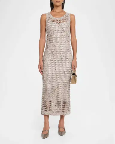 Peserico Embellished Open-Knit Cotton Midi-Dress | Thumbnail 2