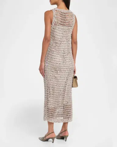 Peserico Embellished Open-Knit Cotton Midi-Dress | Thumbnail 3