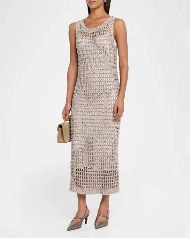Peserico Embellished Open-Knit Cotton Midi-Dress | Thumbnail 4