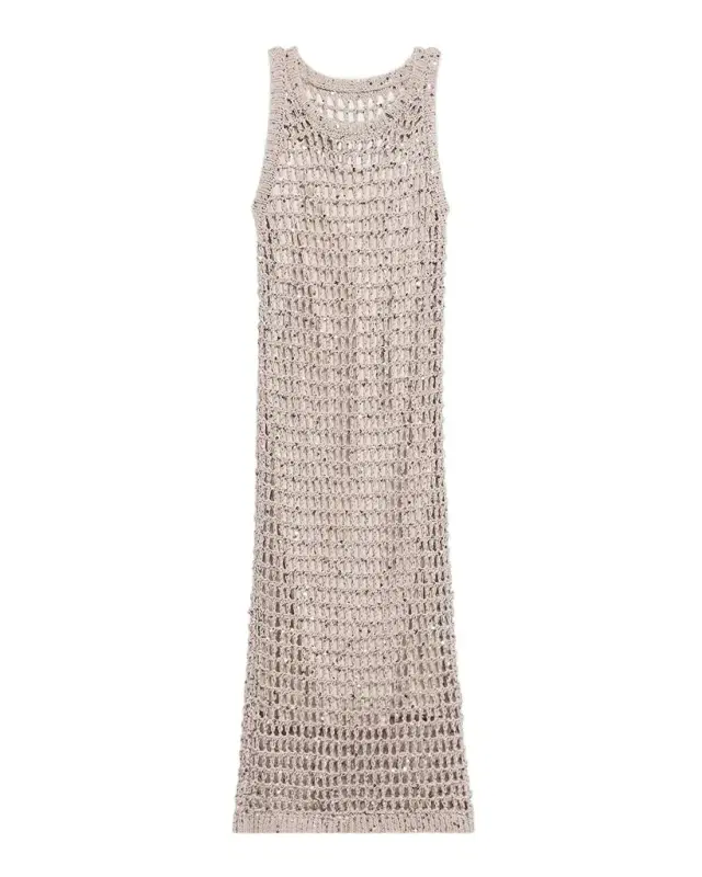 Embellished Open-Knit Cotton Midi-Dress