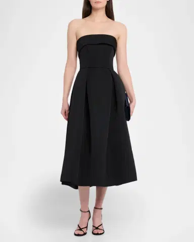 Amsale Foldover Strapless Faille Pleated Midi Dress | Thumbnail 2