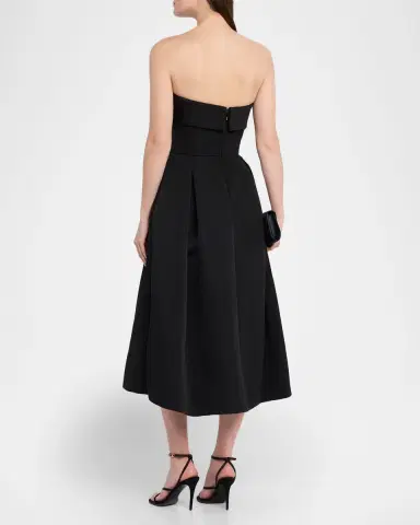 Amsale Foldover Strapless Faille Pleated Midi Dress | Thumbnail 3