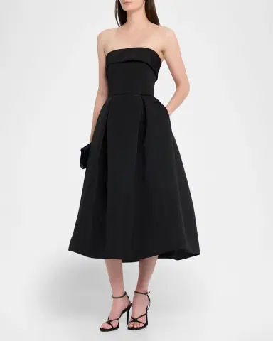 Amsale Foldover Strapless Faille Pleated Midi Dress | Thumbnail 4