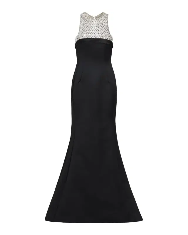 Atelier Prabal Gurung Hunter Crystal And Satin Halter Trumpet Gown