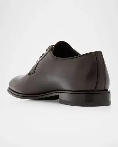 Ferragamo Men's Leather Almond-Toe Derby Shoes | Thumbnail 2