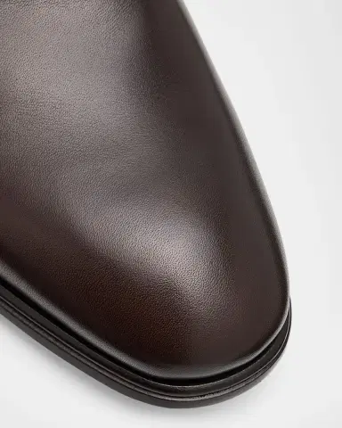 Ferragamo Men's Leather Almond-Toe Derby Shoes | Thumbnail 3