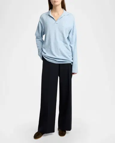 The Row Niosa Long-Sleeved Cotton & Linen Polo Top | Thumbnail 2