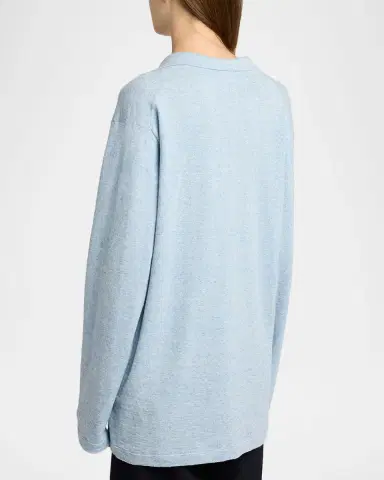 The Row Niosa Long-Sleeved Cotton & Linen Polo Top | Thumbnail 3