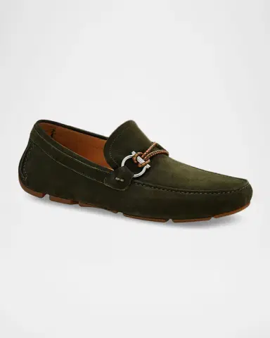 Ferragamo Men's Gancio Woven-Loop Nubuck Driving Loafers | Thumbnail 2 Ferragamo Men's Gancio Woven-Loop Nubuck Driving Loafers | Thumbnail 2
