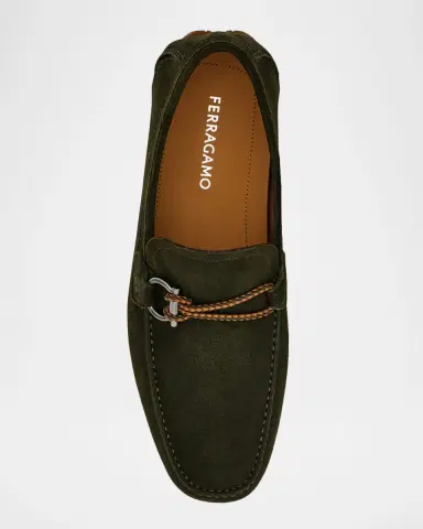 Ferragamo Men's Gancio Woven-Loop Nubuck Driving Loafers | Thumbnail 3 Ferragamo Men's Gancio Woven-Loop Nubuck Driving Loafers | Thumbnail 3