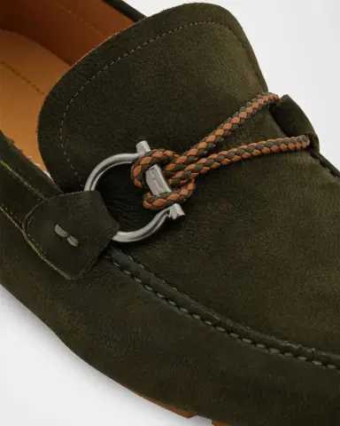 Ferragamo Men's Gancio Woven-Loop Nubuck Driving Loafers | Thumbnail 4 Ferragamo Men's Gancio Woven-Loop Nubuck Driving Loafers | Thumbnail 4