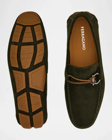 Ferragamo Men's Gancio Woven-Loop Nubuck Driving Loafers | Thumbnail 6 Ferragamo Men's Gancio Woven-Loop Nubuck Driving Loafers | Thumbnail 6