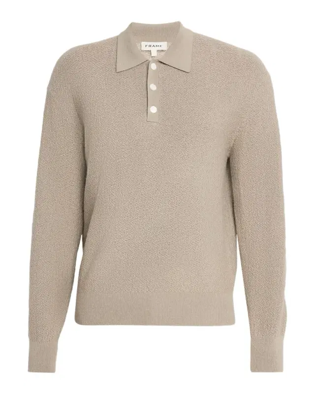 Men 's Textured Wool Polo Sweater