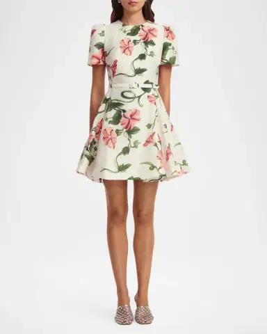 LEO LIN Elyse Belted Floral Linen-Blend Mini Dress | Thumbnail 2 LEO LIN Elyse Belted Floral Linen-Blend Mini Dress | Thumbnail 2