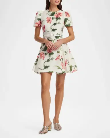 LEO LIN Elyse Belted Floral Linen-Blend Mini Dress | Thumbnail 4 LEO LIN Elyse Belted Floral Linen-Blend Mini Dress | Thumbnail 4