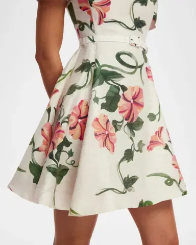 LEO LIN Elyse Belted Floral Linen-Blend Mini Dress | Thumbnail 5 LEO LIN Elyse Belted Floral Linen-Blend Mini Dress | Thumbnail 5