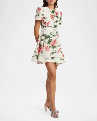 LEO LIN Elyse Belted Floral Linen-Blend Mini Dress | Thumbnail 6 LEO LIN Elyse Belted Floral Linen-Blend Mini Dress | Thumbnail 6