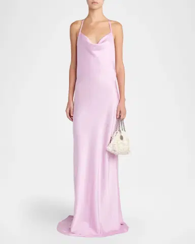 Stella McCartney Cowl-Neck Enverse Satin Backless Halter Gown | Thumbnail 2