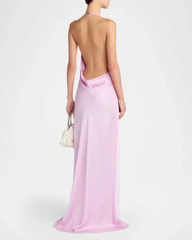 Stella McCartney Cowl-Neck Enverse Satin Backless Halter Gown | Thumbnail 3