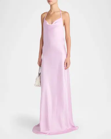 Stella McCartney Cowl-Neck Enverse Satin Backless Halter Gown | Thumbnail 4