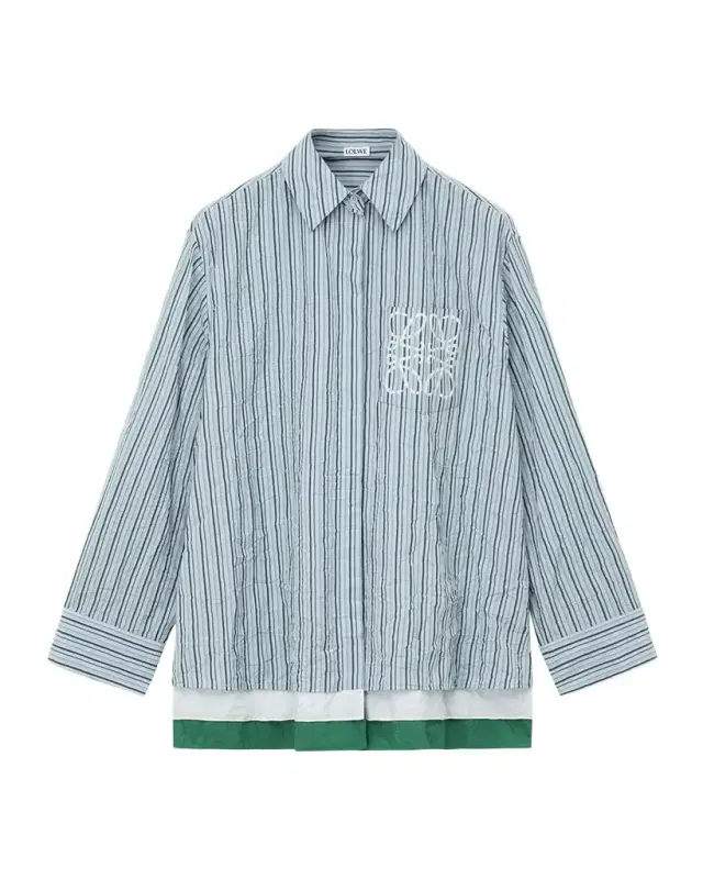 Striped Crinkled Cotton Button-Down Shirt