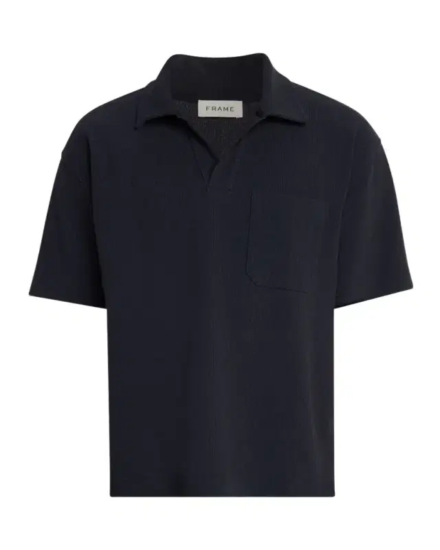 Men 's Textured Johnny Collar Polo Shirt
