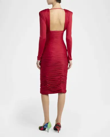 Versace Gathered Long-Sleeve Midi Dress | Thumbnail 3 Versace Gathered Long-Sleeve Midi Dress | Thumbnail 3