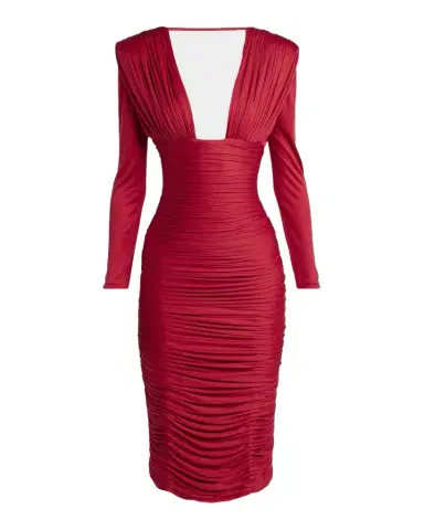 Versace Gathered Long-Sleeve Midi Dress | Thumbnail 1 Versace Gathered Long-Sleeve Midi Dress | Thumbnail 1