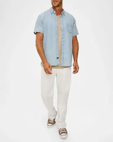 Rails Men 's Short-Sleeve Penn Shirt in Light Wash | Thumbnail 2
