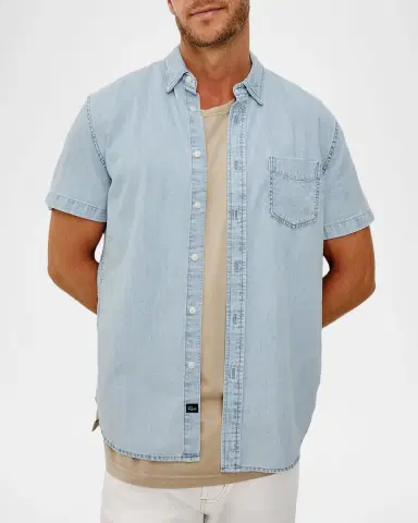 Rails Men 's Short-Sleeve Penn Shirt in Light Wash | Thumbnail 6