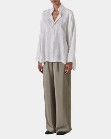 Eskandar Wide A-Line Double Stand Collar Shirt - Mid Plus Length | Thumbnail 2