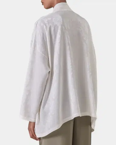 Eskandar Wide A-Line Double Stand Collar Shirt - Mid Plus Length | Thumbnail 3