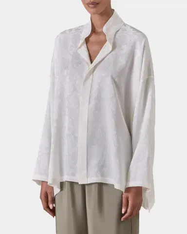 Eskandar Wide A-Line Double Stand Collar Shirt - Mid Plus Length | Thumbnail 4